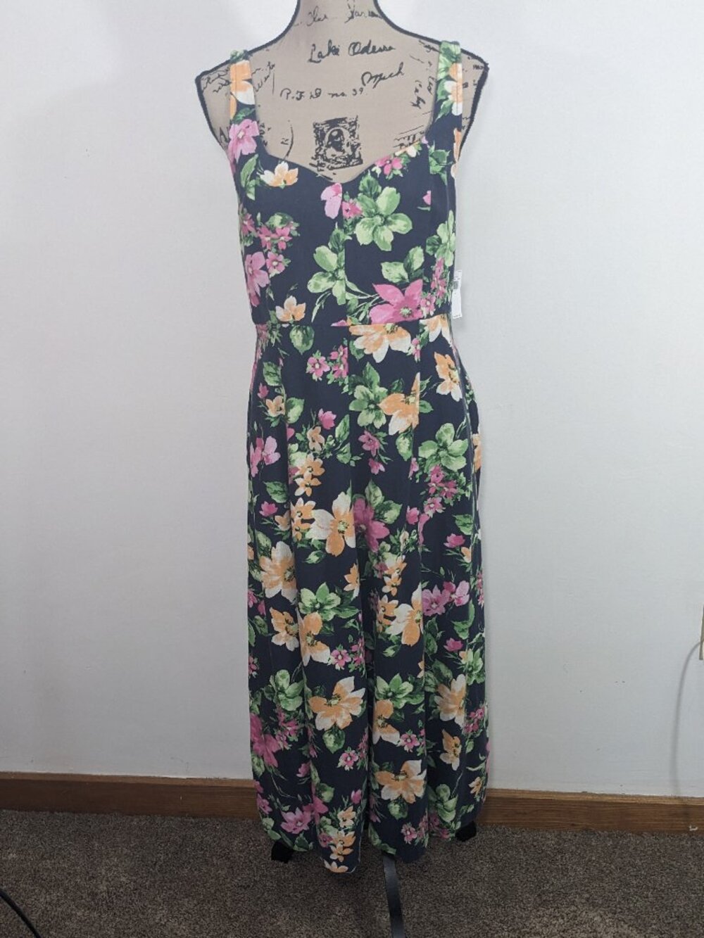 NWT Old Navy Midi Dress Women's Floral Linen Blend Smocked Back Multicolor M